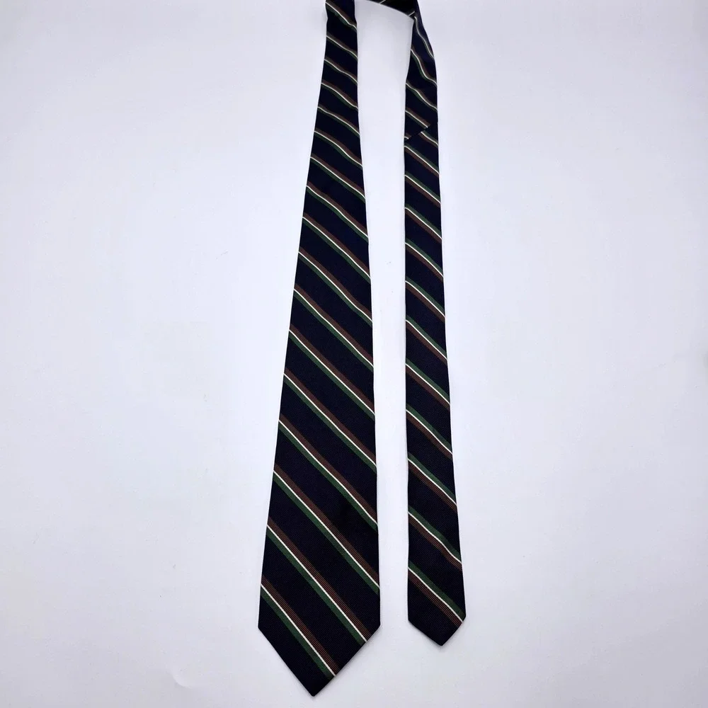 Brooks Brothers Mens XL Silk Repp Stripe Tie Navy Blue Green Brown Made in USA